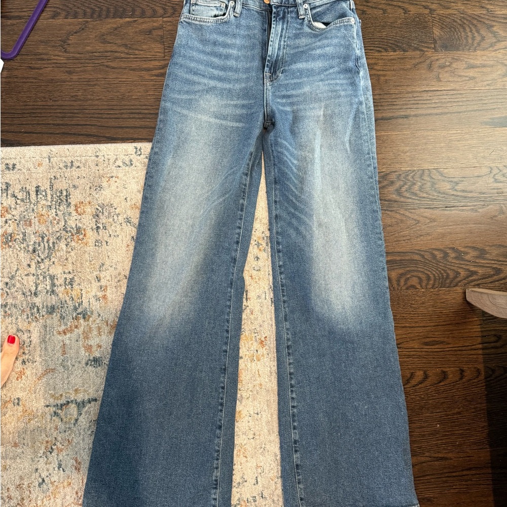7 For All Mankind Blue Flare Wide Leg Jeans